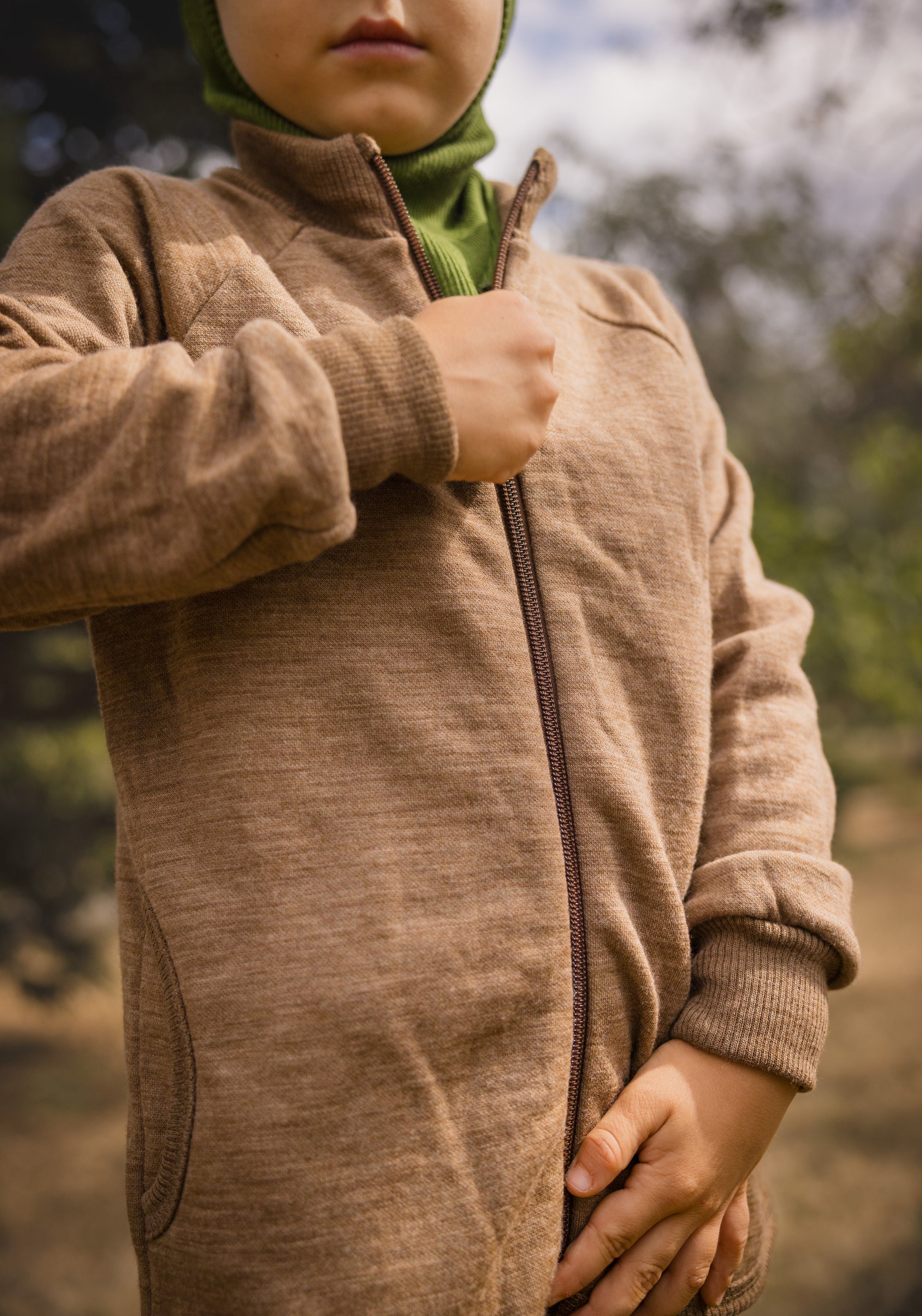 Cardigan brushed din lână merinos - Warm Brown