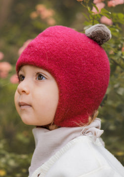 Căciulă fleece din lână merinos - Berry Red