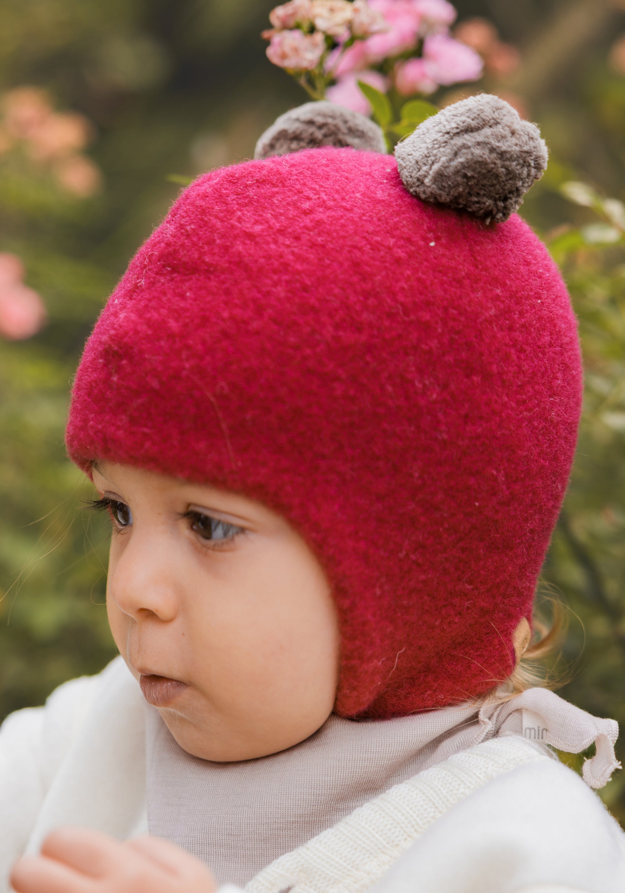 Căciulă fleece din lână merinos - Berry Red