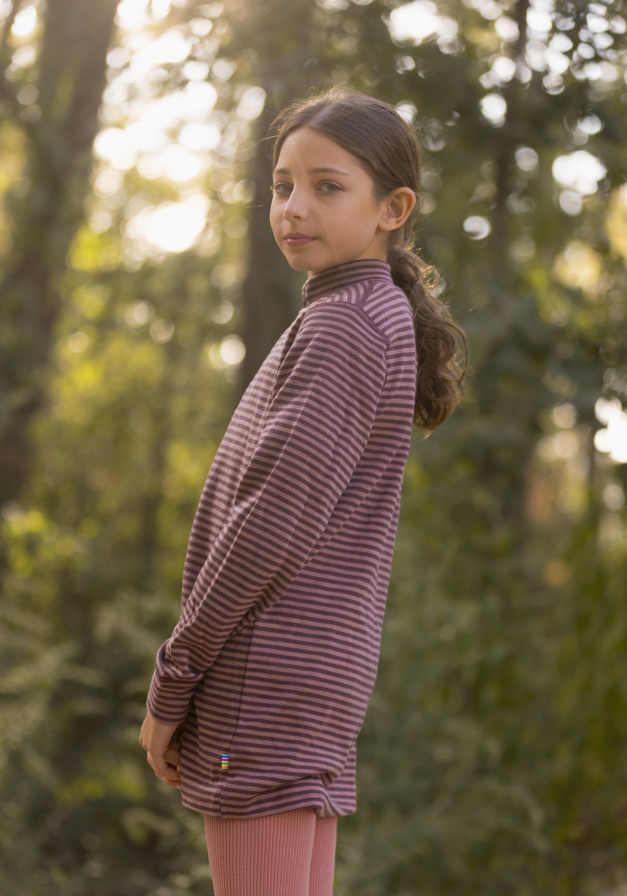 Bluză cu fermoar lână merinos - Mini Stripe Rose