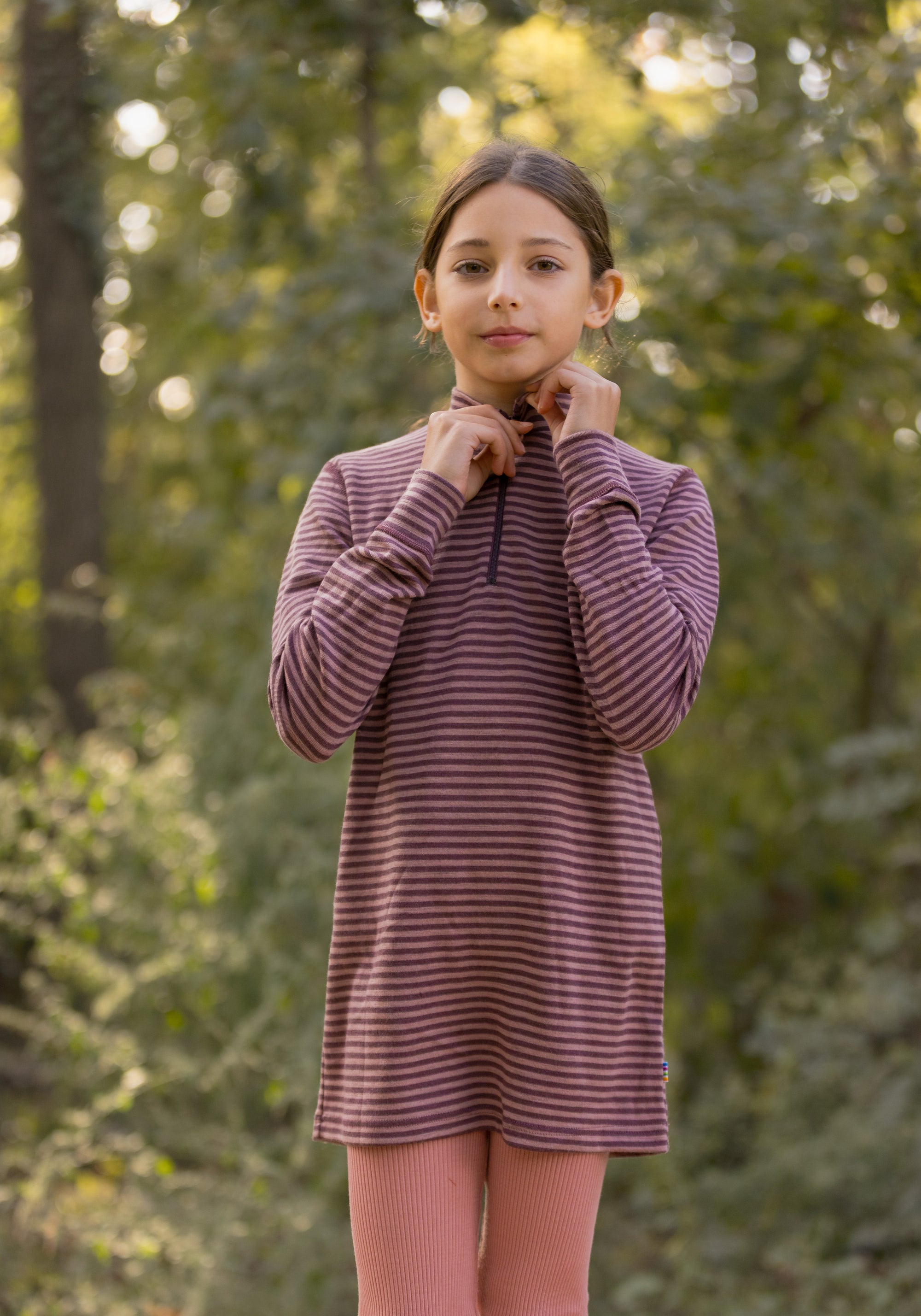 Bluză cu fermoar lână merinos - Mini Stripe Rose