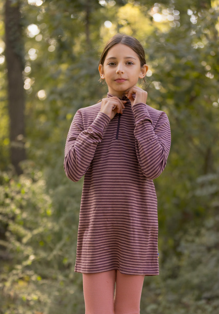 Bluză cu fermoar lână merinos - Mini Stripe Rose
