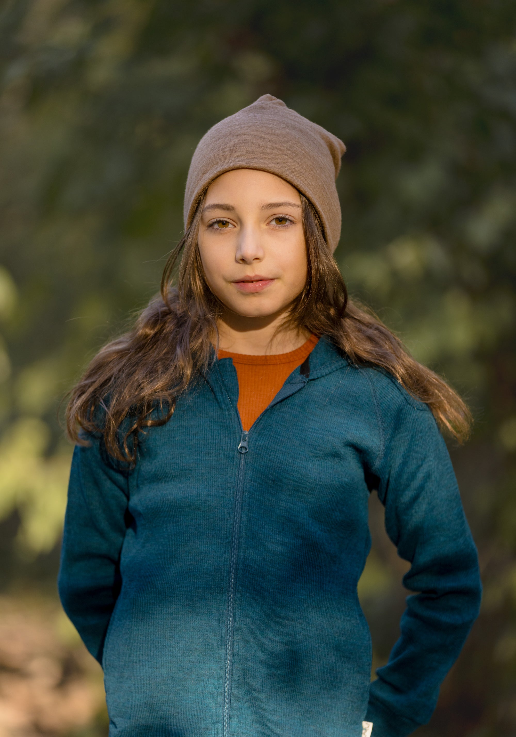 Căciulă dublată (beanie) brushed din lână merinos - Warm Brown