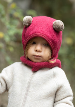 Cagulă fleece din lână merinos - Berry Red
