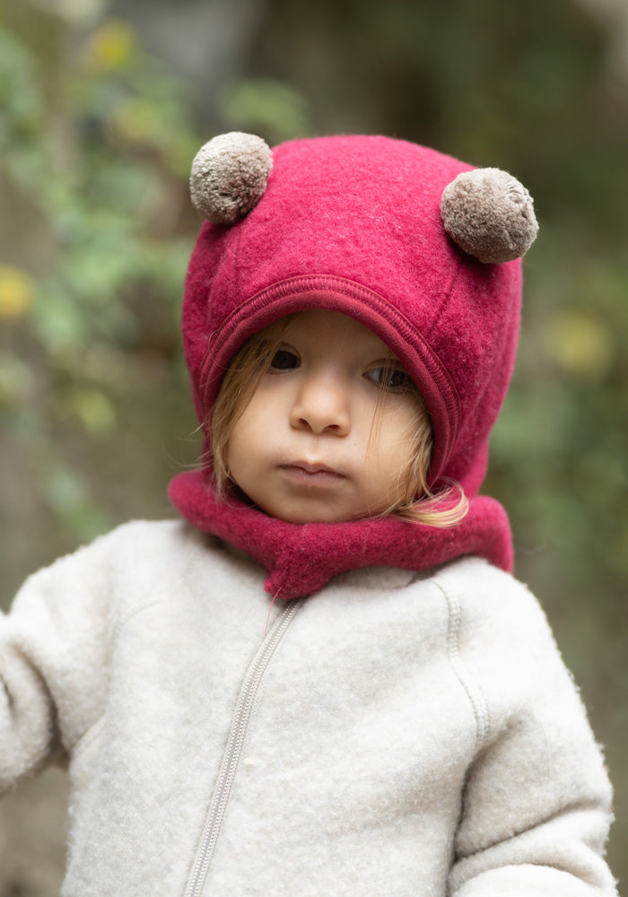 Cagulă fleece din lână merinos - Berry Red