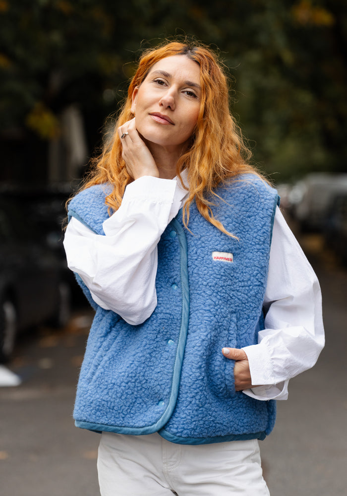Vestă fleece din lână merinos - Teddy Ice Blue