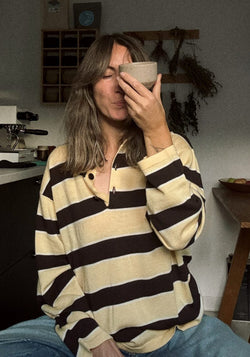 Bluză din lână merinos - Fine knit Wheat/Mocca