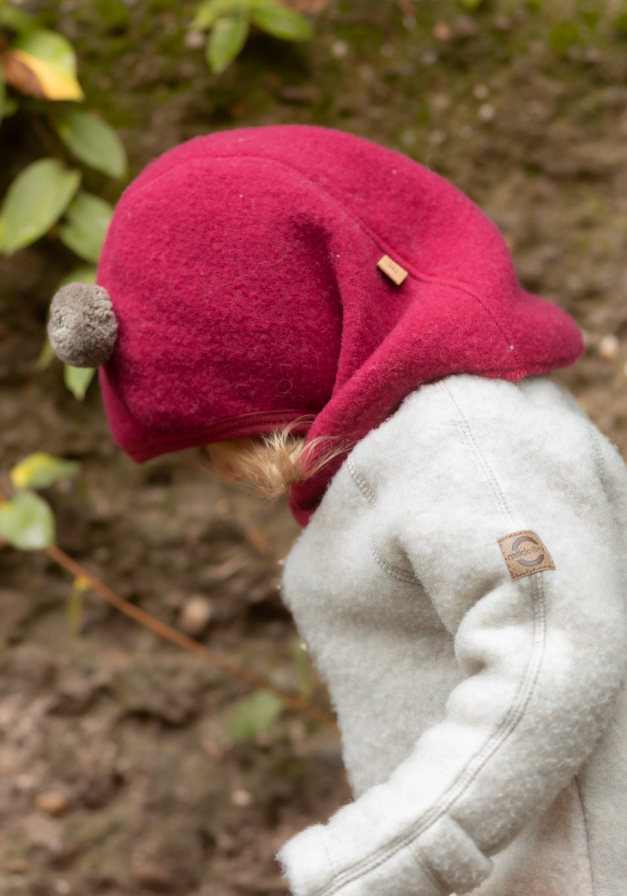 Cagulă fleece din lână merinos - Berry Red