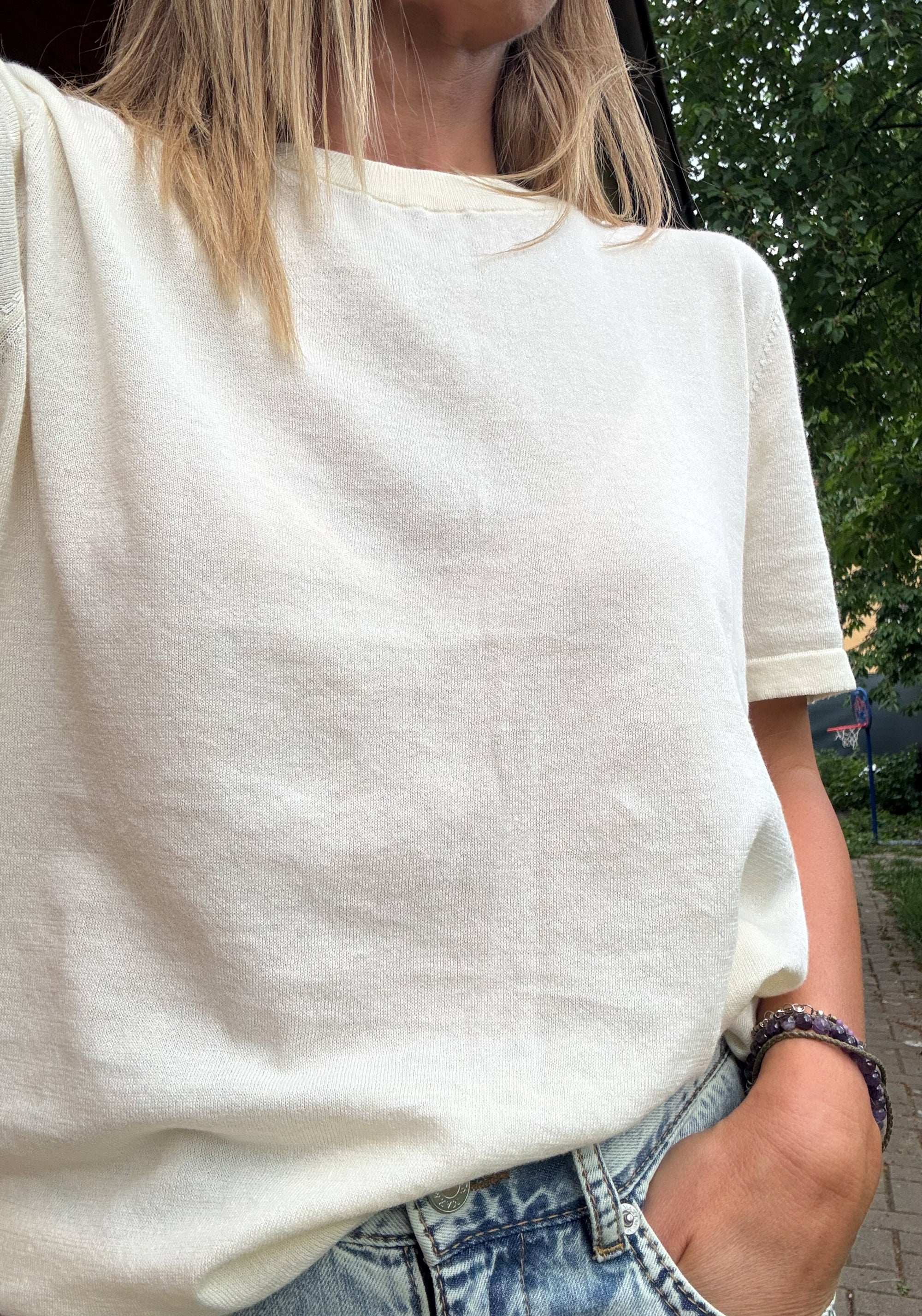 Tricou din bumbac - Extrafin Classic Ecru