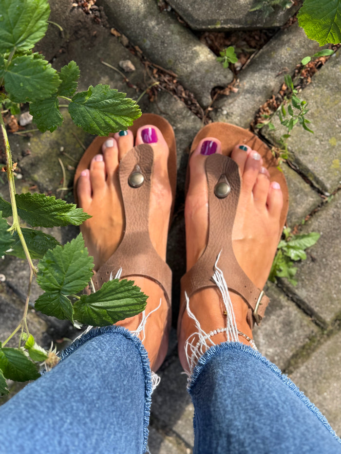 Sandale Barefoot din piele - Blossom Hazelnut