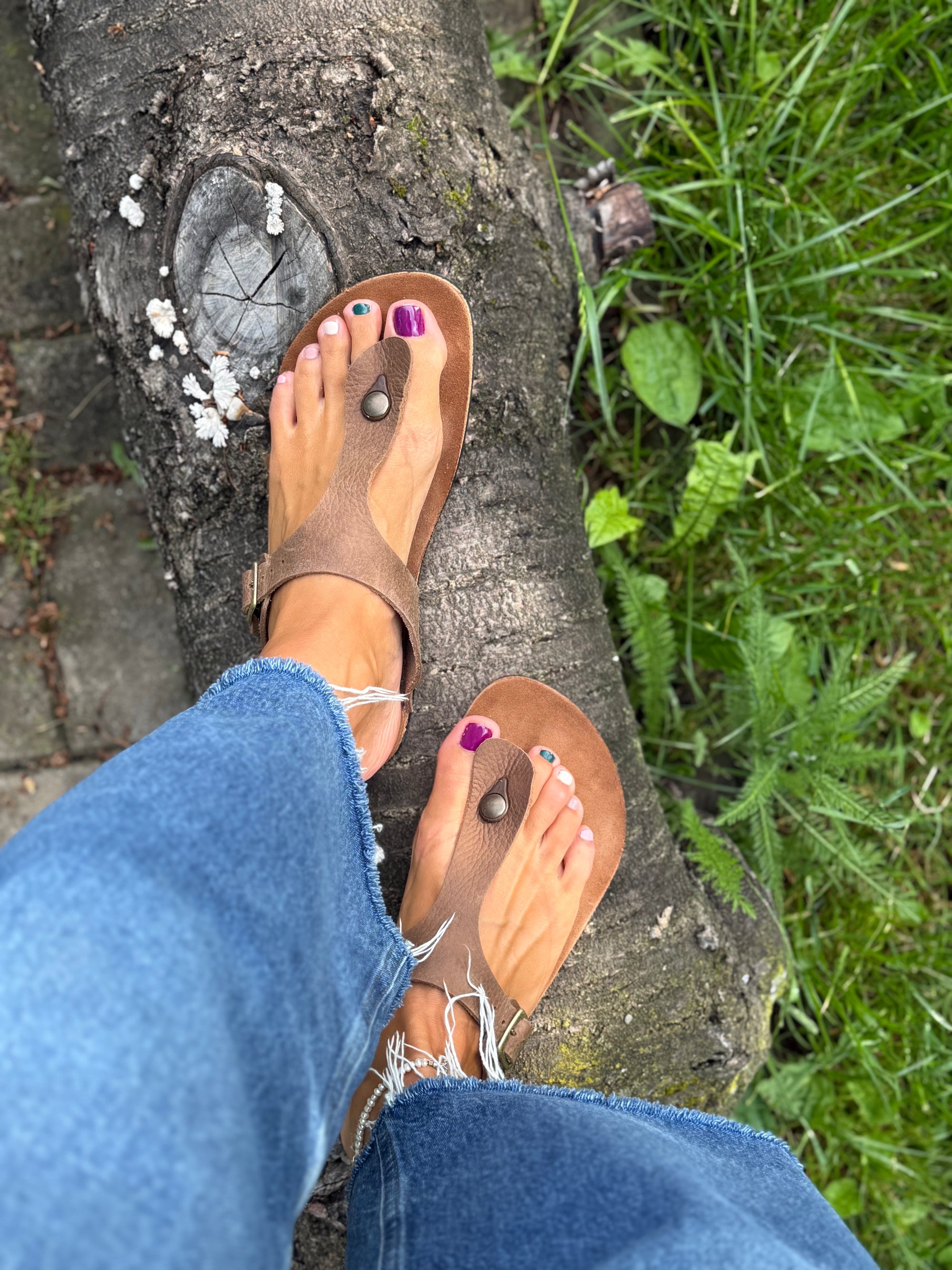 Sandale Barefoot din piele - Blossom Hazelnut