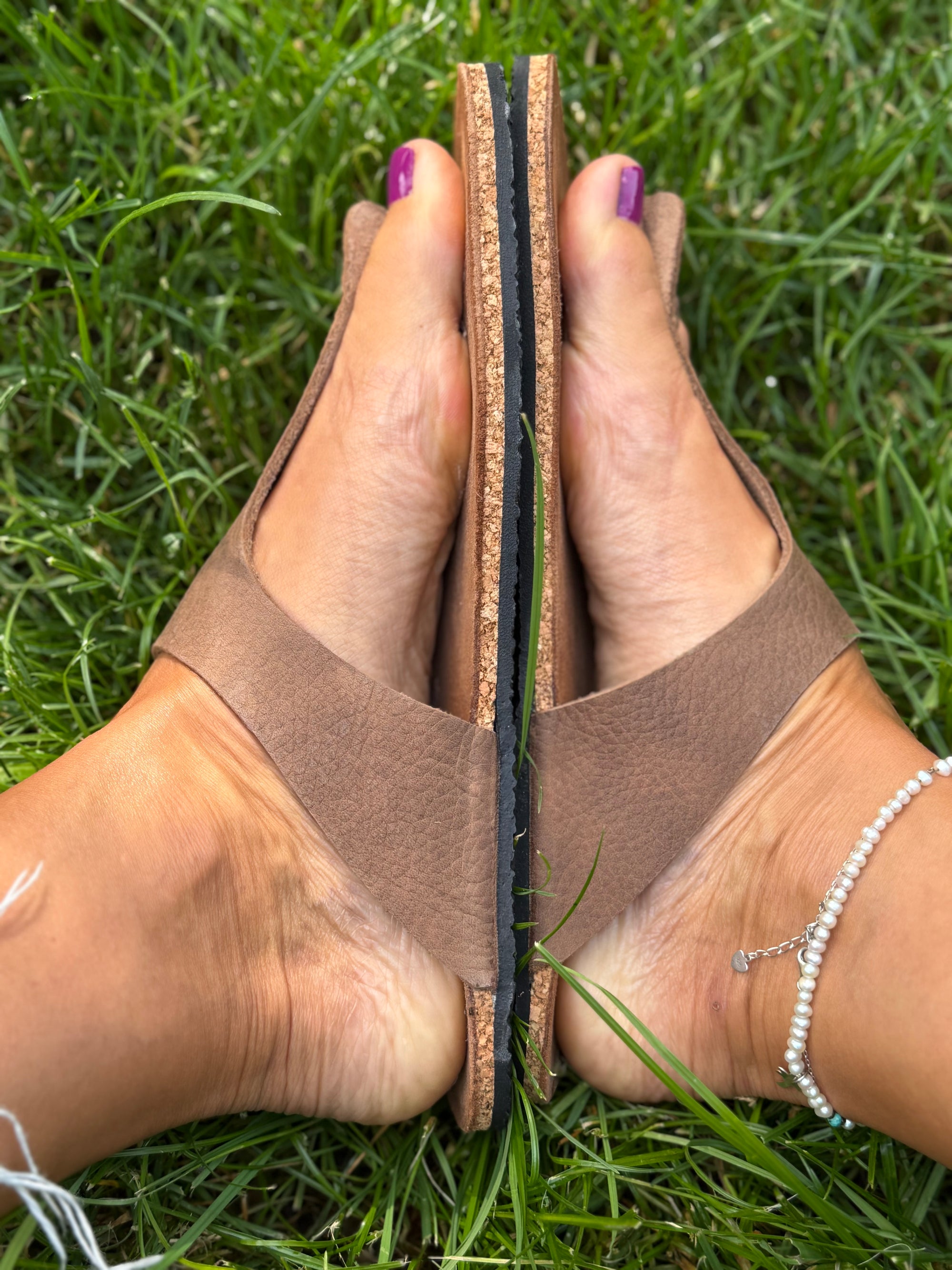Sandale Barefoot din piele - Blossom Hazelnut