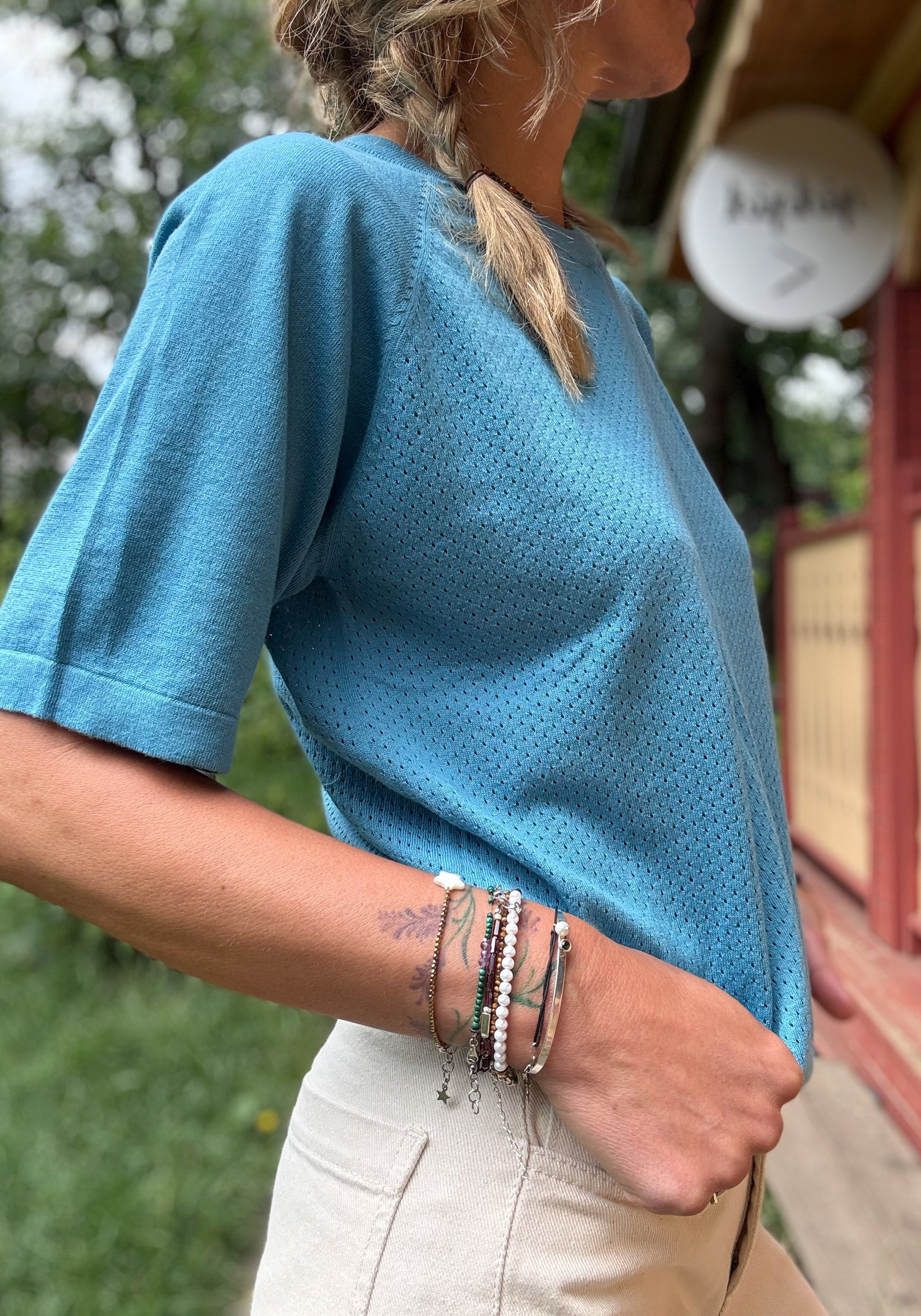 Tricou din bumbac - Pointelle Extrafin Sea
