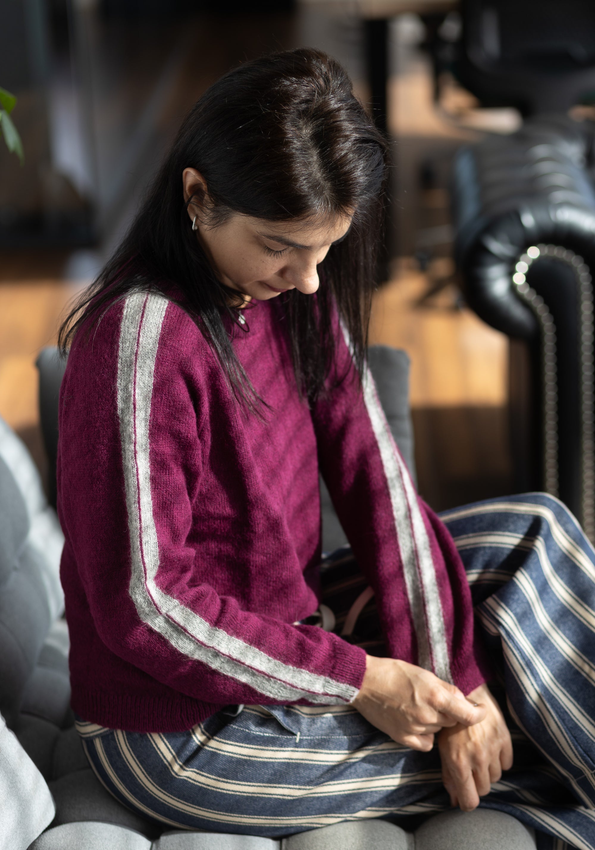 Pulover femei baby alpaca - Ilda Plum/Grey