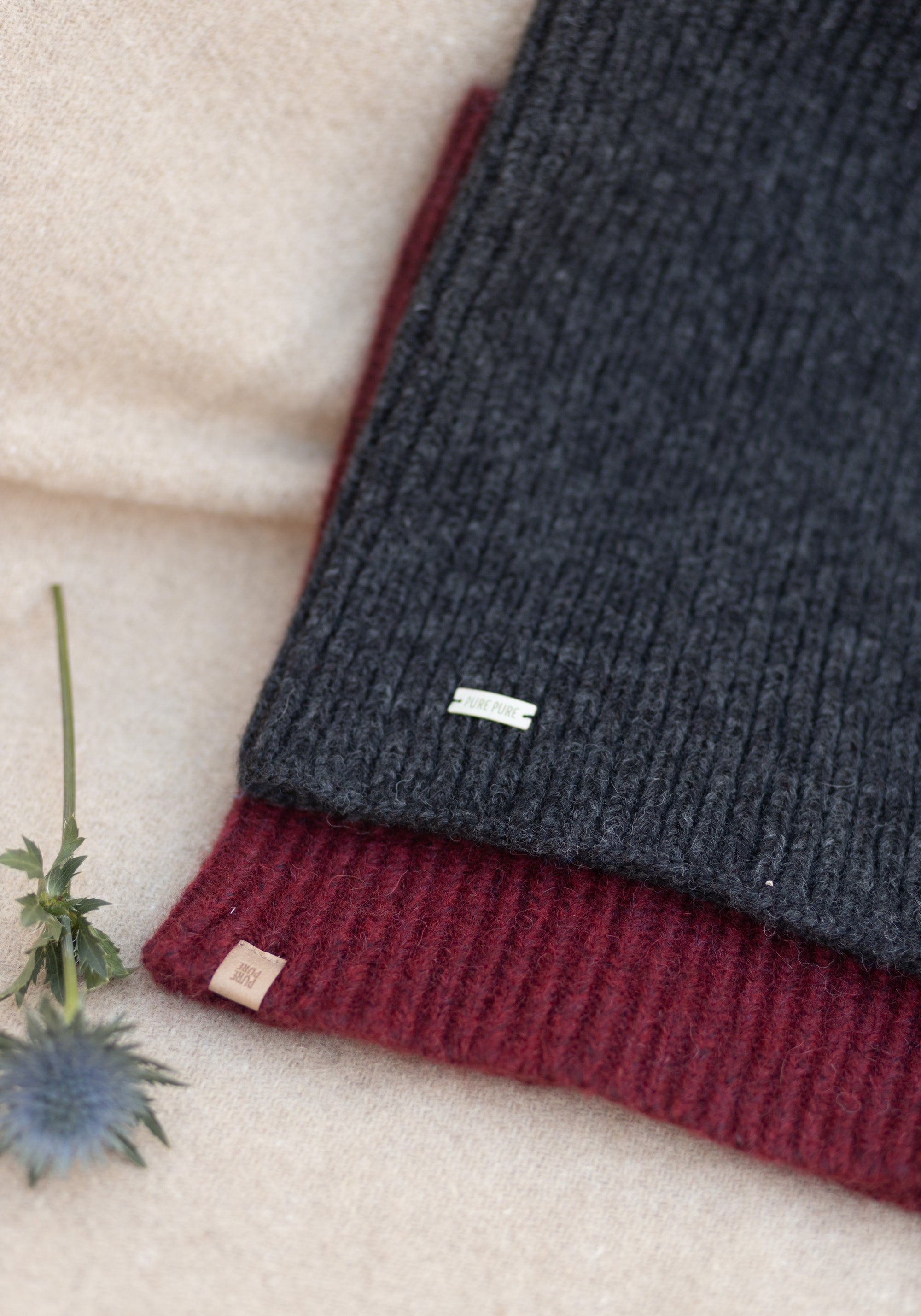 Fular circular femei din baby alpaca, bumbac și lână merinos - Anthracite