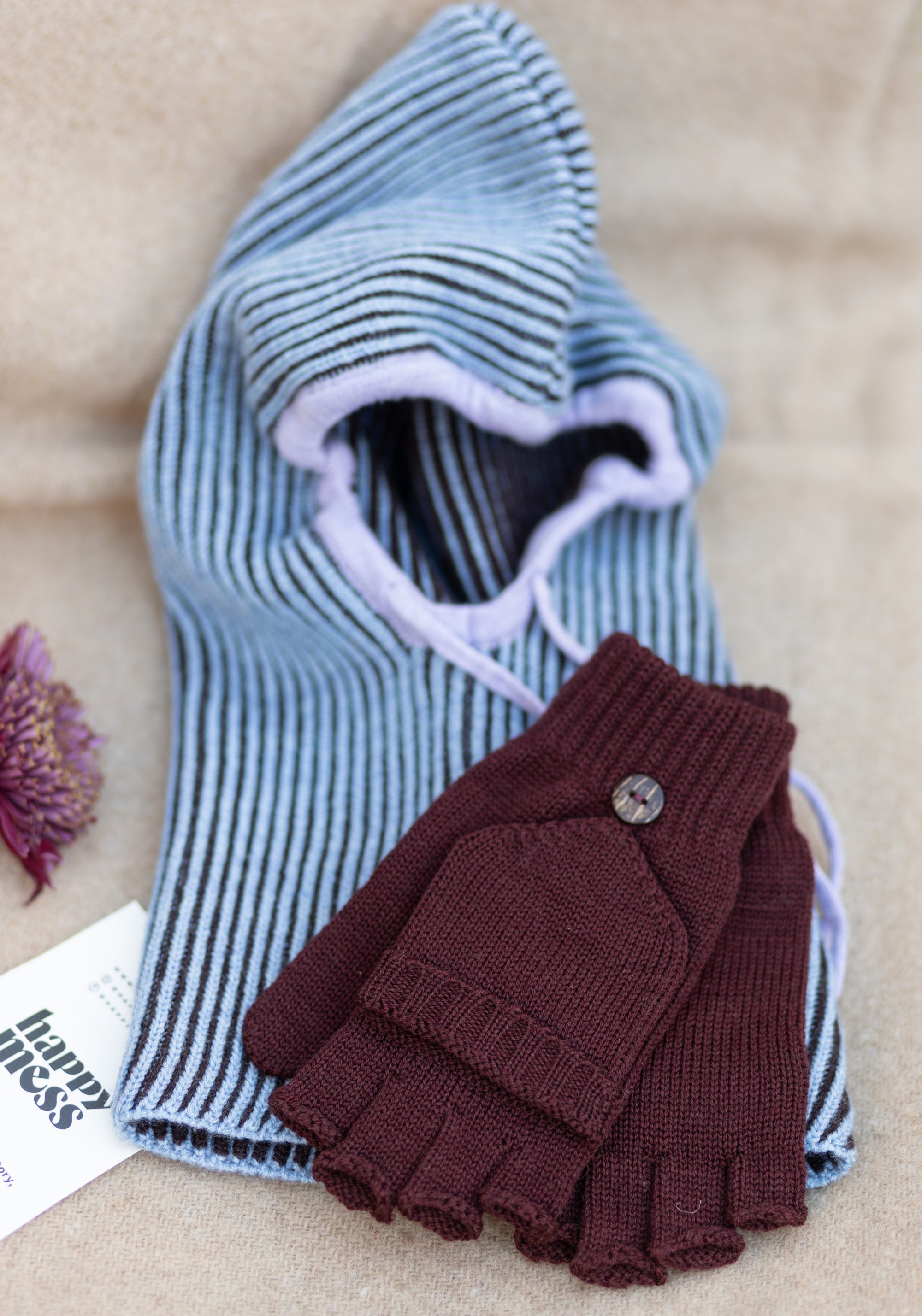 Mănuși femei cu clapetă din lână merinos - Burgund