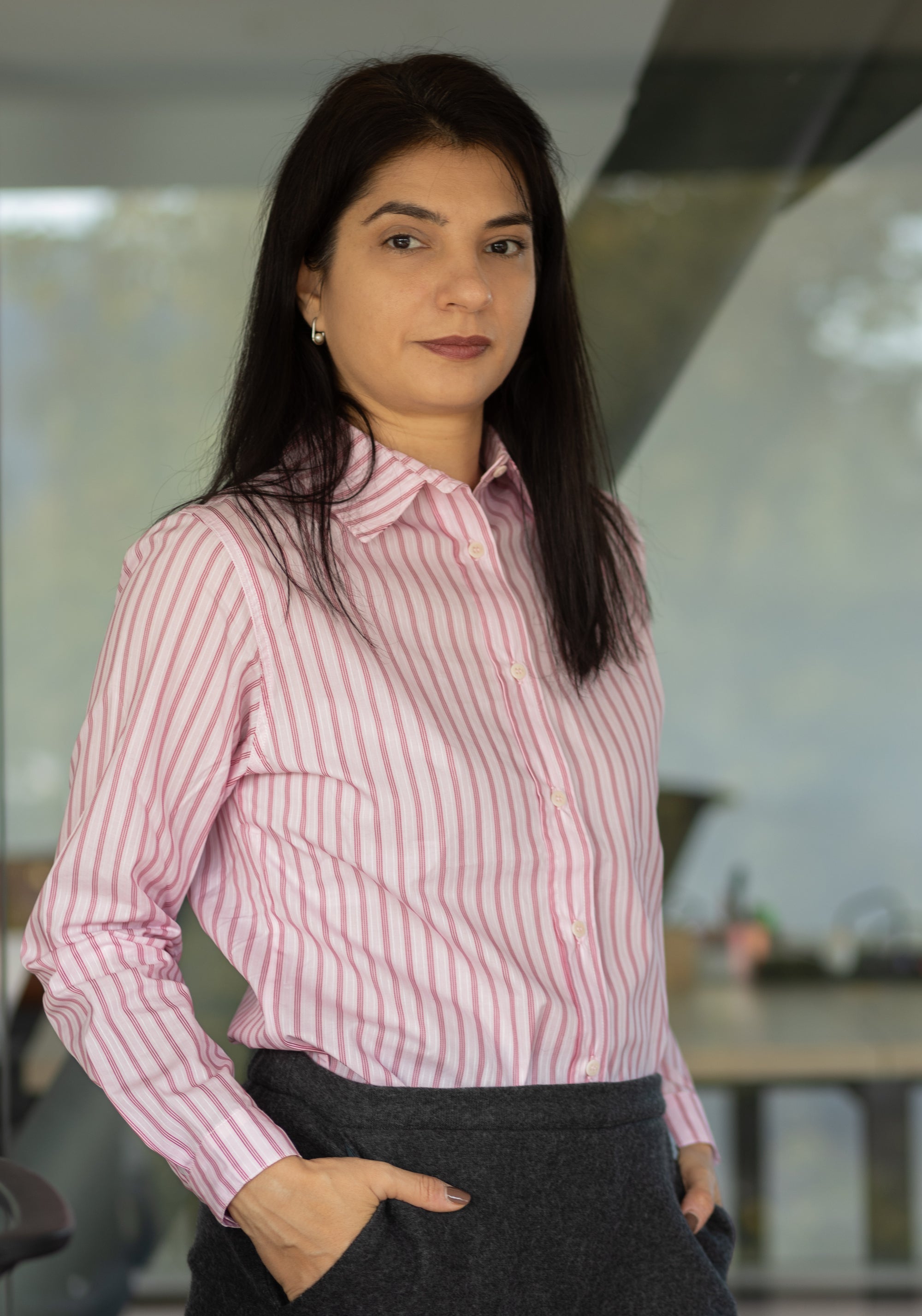 Cămașă femei din poplin de bumbac - Capucine Rayures Roses