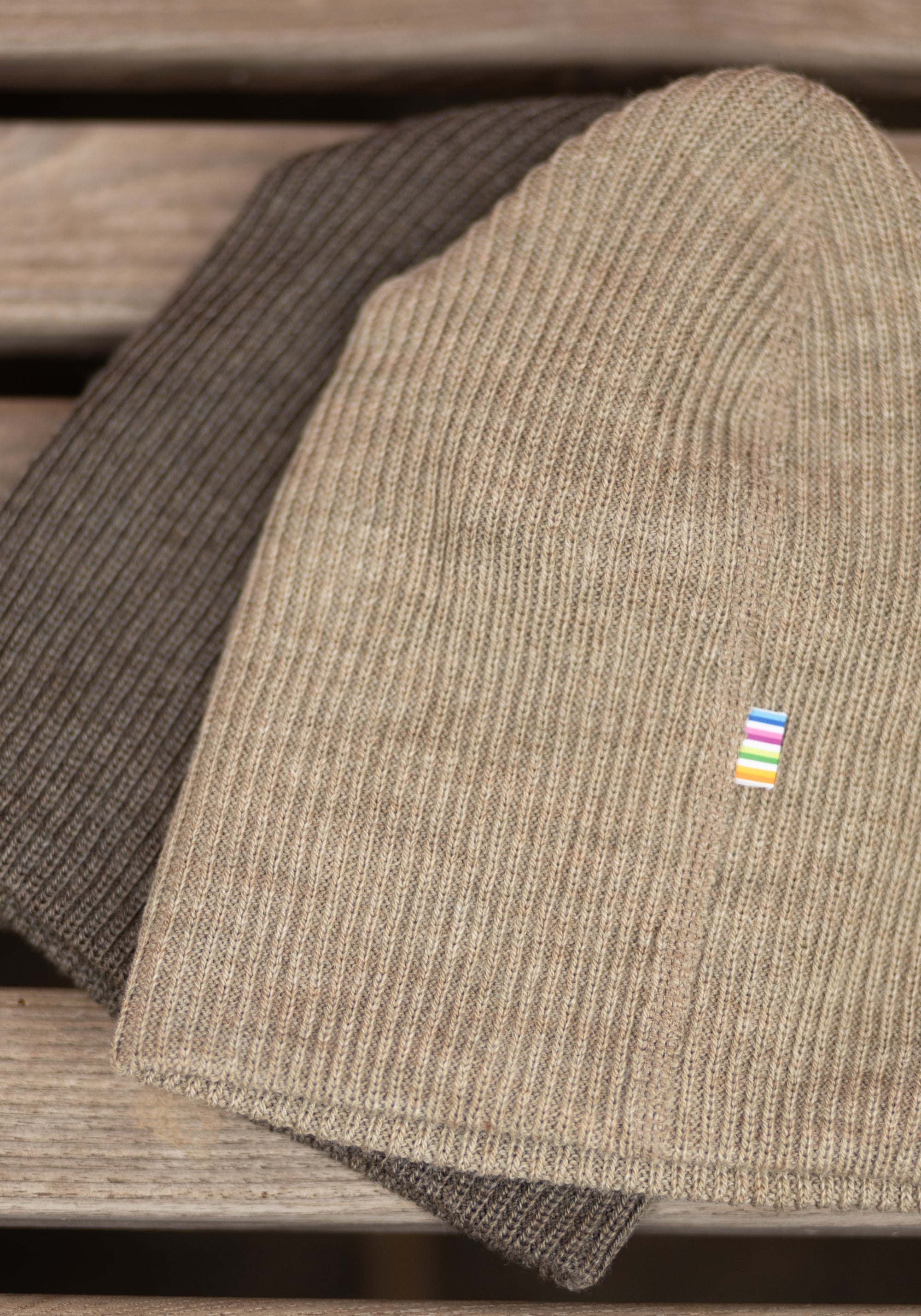 Căciulă dublată din lână merinos - Rib Beige Melange