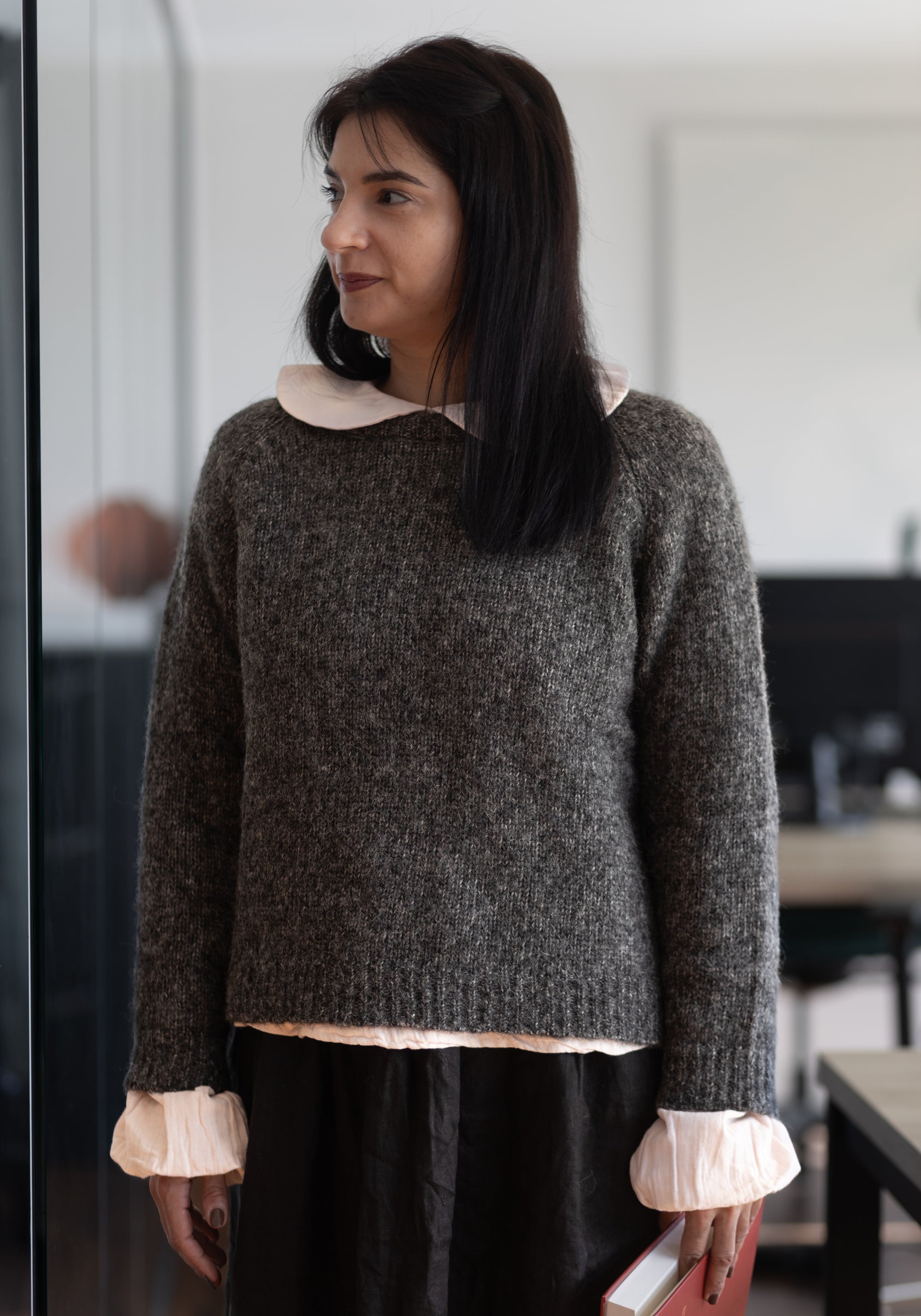 Pulover femei din alpaca și bumbac Pima - Danae Anthracite