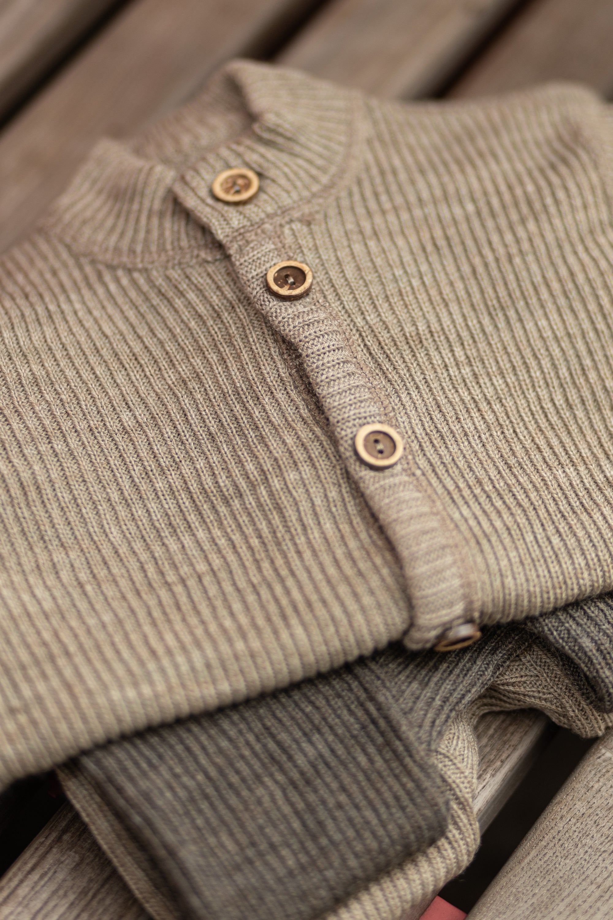 Cardigan lână merinos - Rib Beige Melange