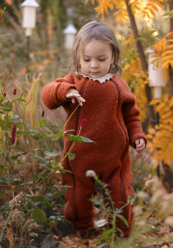 Salopetă cu mănuși și botoși fleece din lână merinos - Russet