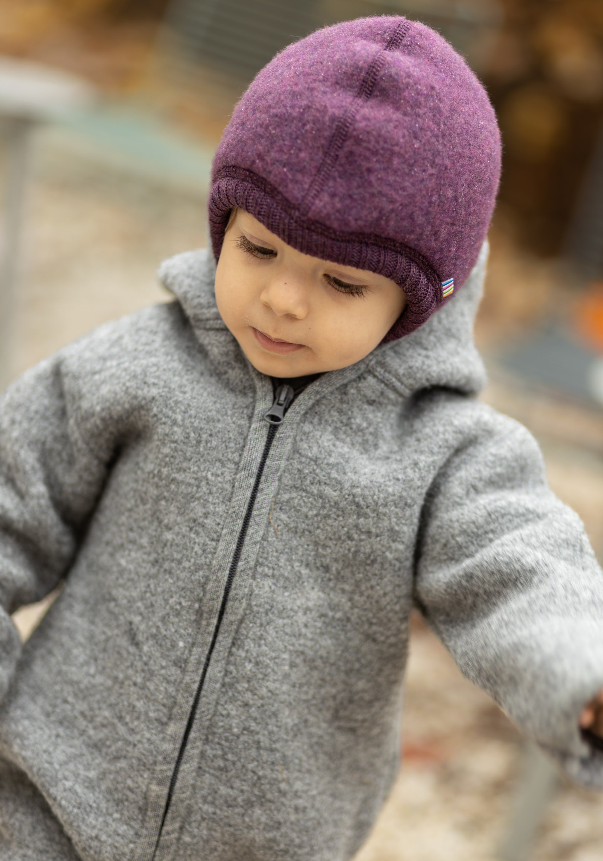 Cagulă dublată fleece din lână merinos - Plum