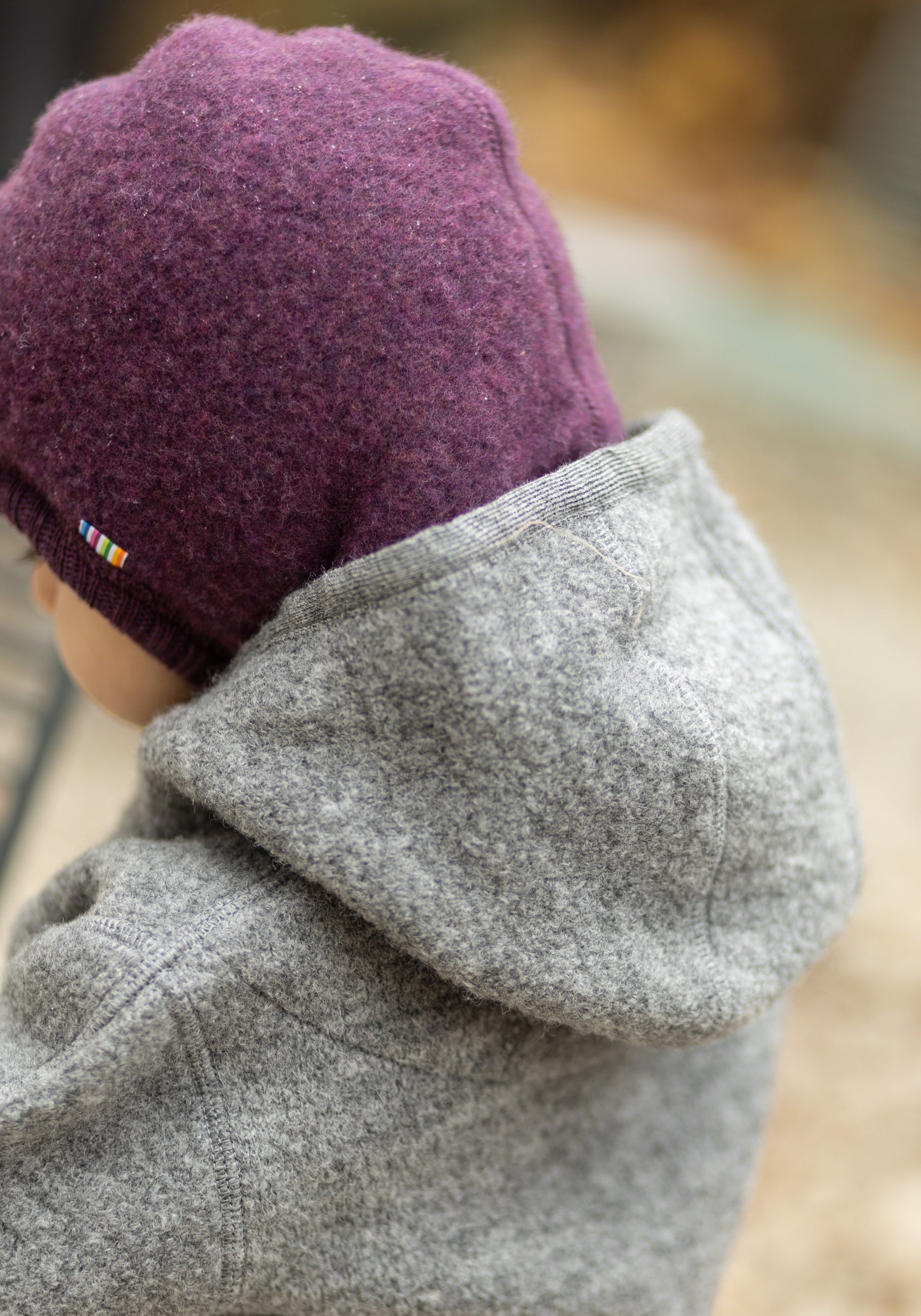 Cagulă dublată fleece din lână merinos - Plum