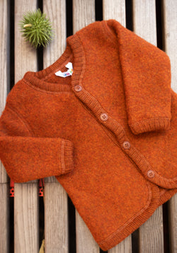 Cardigan fleece din lână merinos - Russet