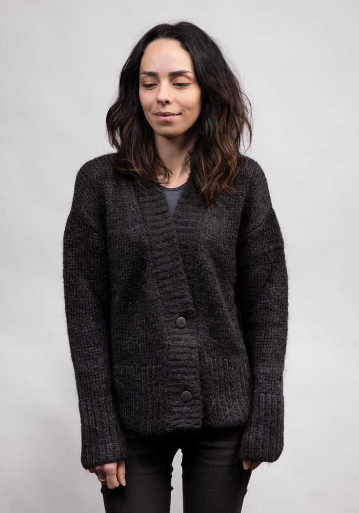 Cardigan femei din mohair și lână merinos - Izel Black