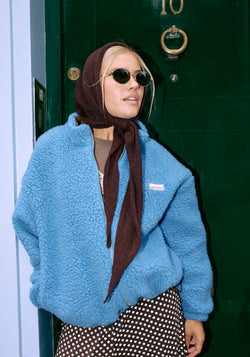 Jachetă bomber oversize fleece din lână merinos - Teddy Ice Blue