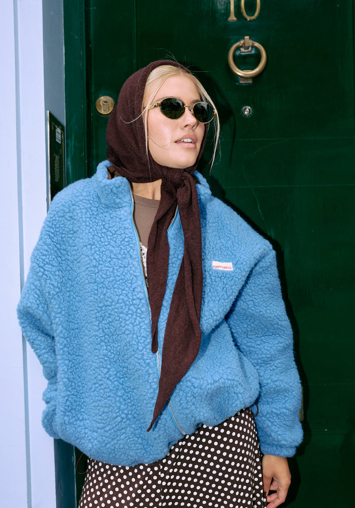 Jachetă bomber oversize fleece din lână merinos - Teddy Ice Blue