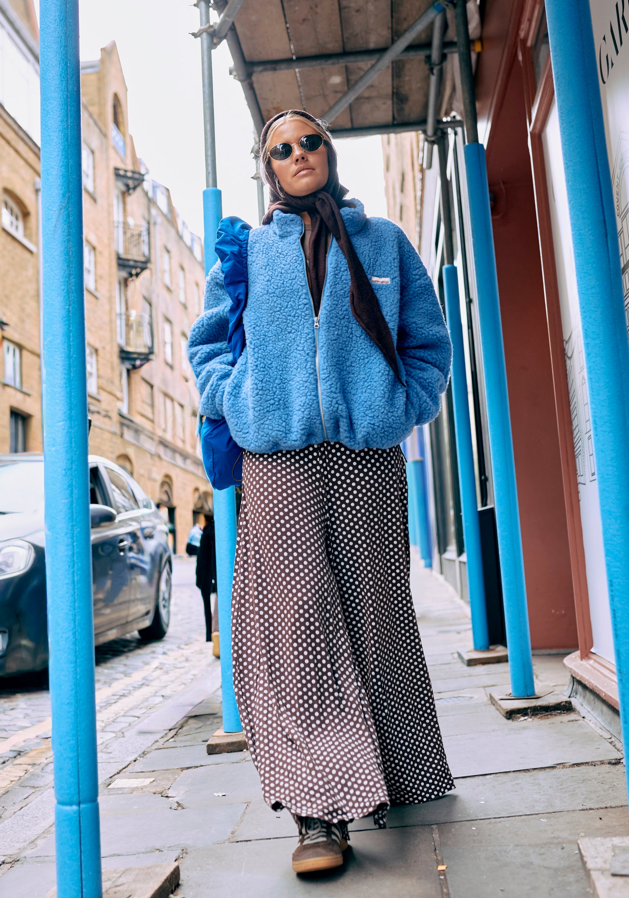 Jachetă bomber oversize fleece din lână merinos - Teddy Ice Blue