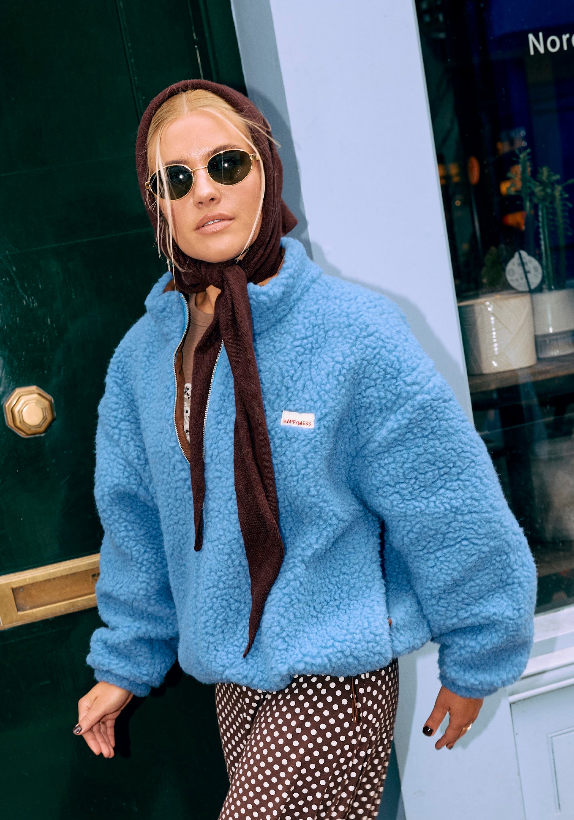 Jachetă bomber oversize fleece din lână merinos - Teddy Ice Blue