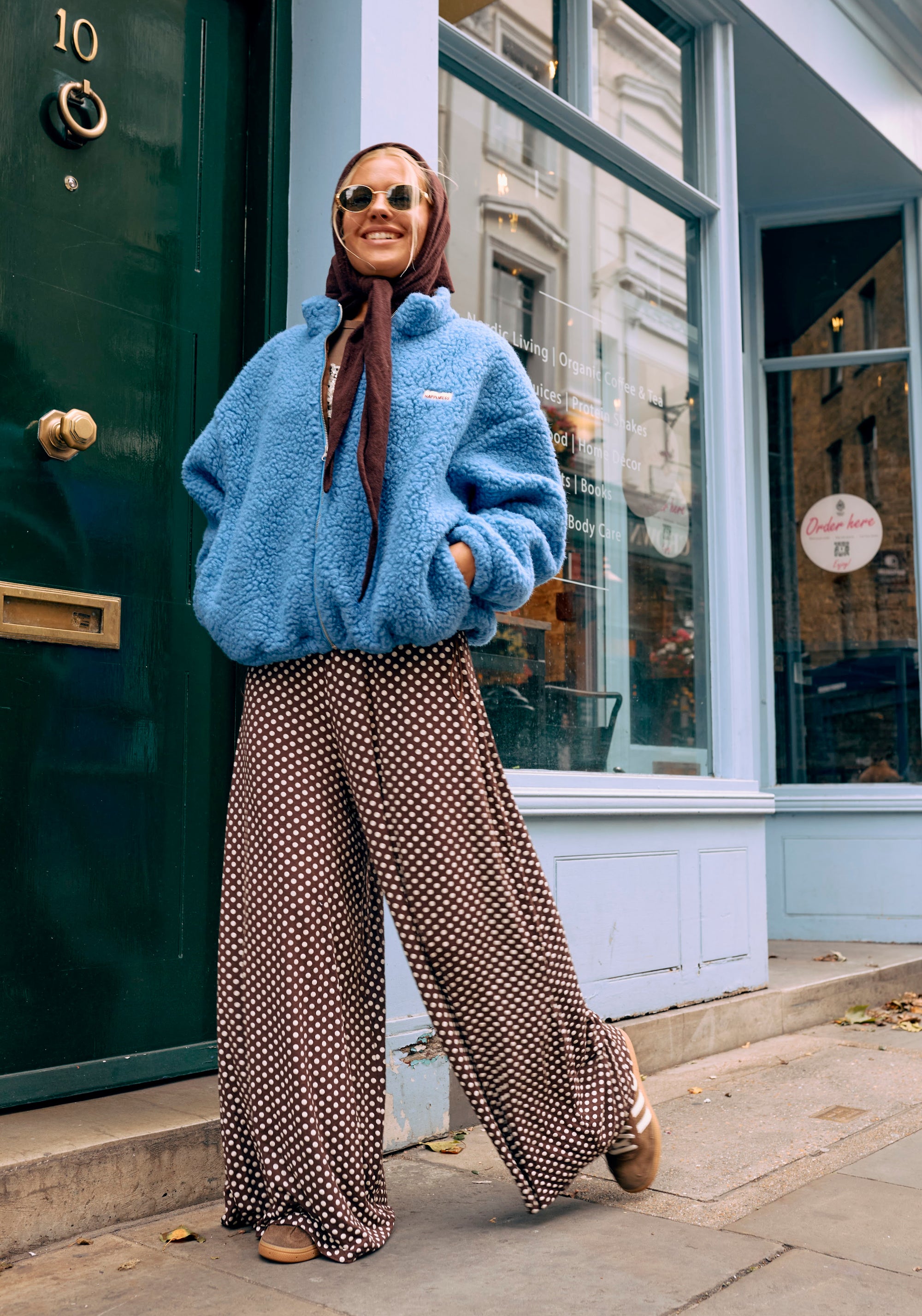 Jachetă bomber oversize fleece din lână merinos - Teddy Ice Blue