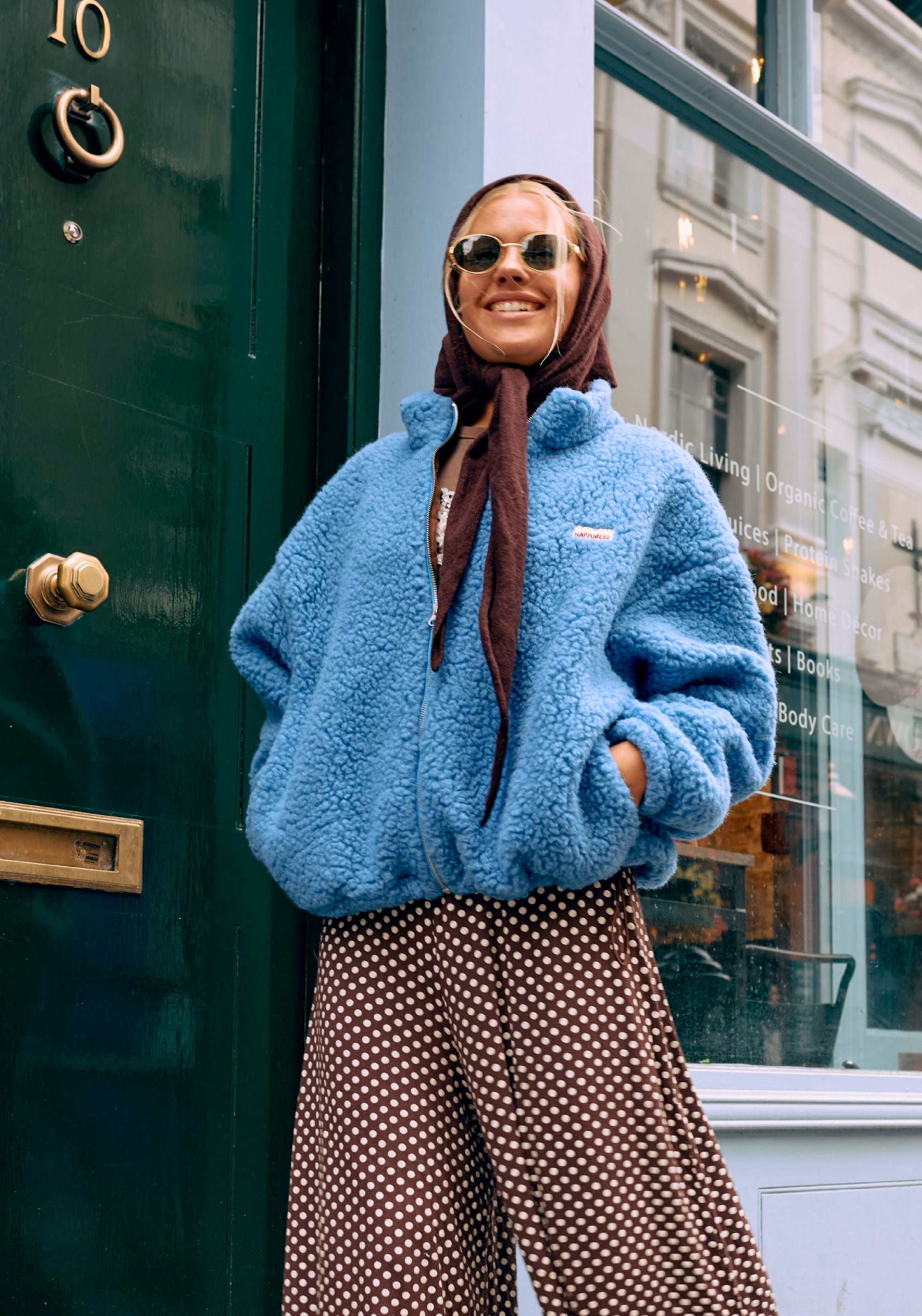 Jachetă bomber oversize fleece din lână merinos - Teddy Ice Blue