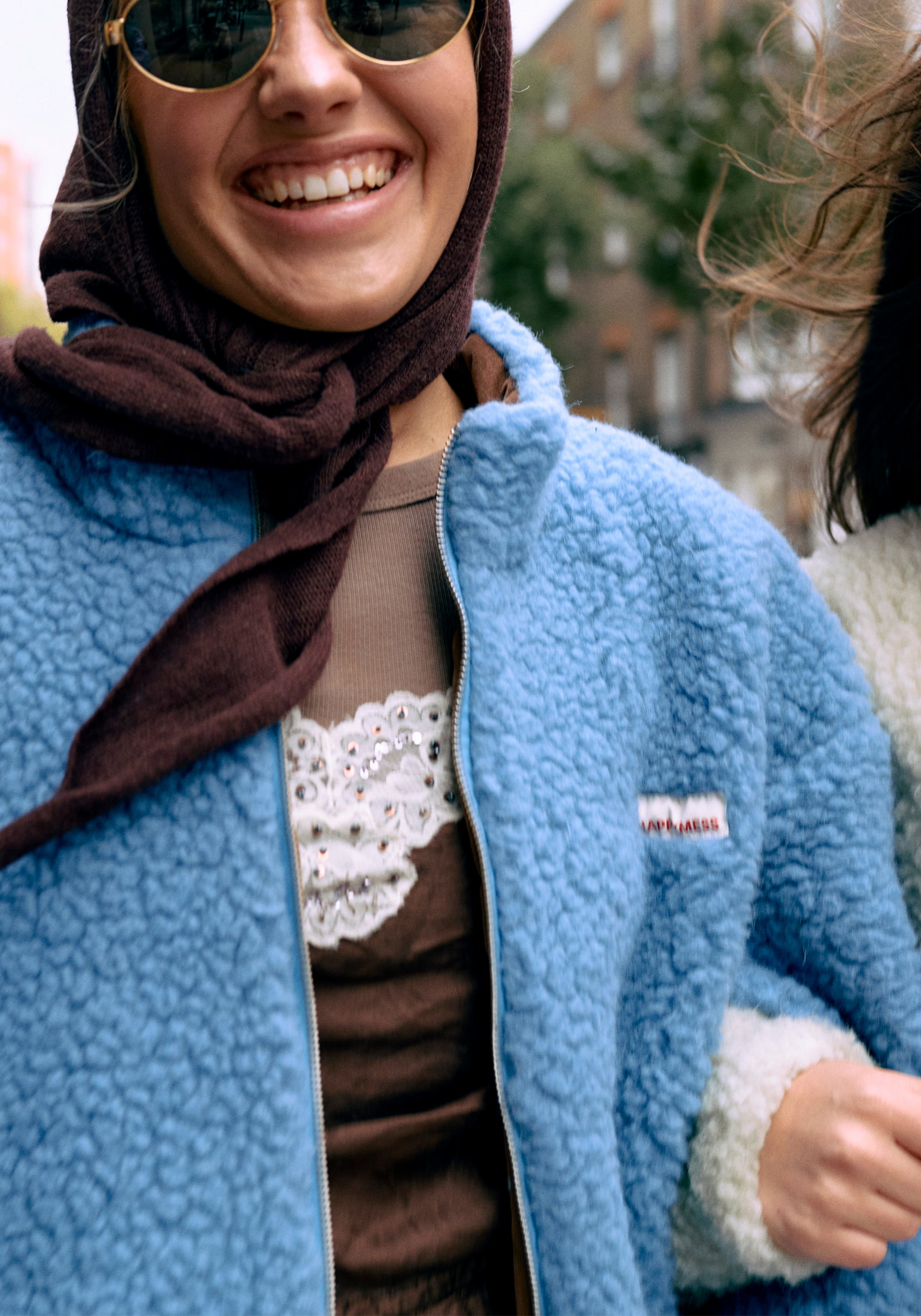 Jachetă bomber oversize fleece din lână merinos - Teddy Ice Blue