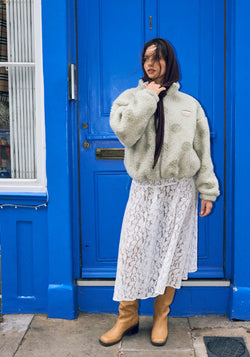 Jachetă bomber oversize fleece din lână merinos - Teddy Polka Dots