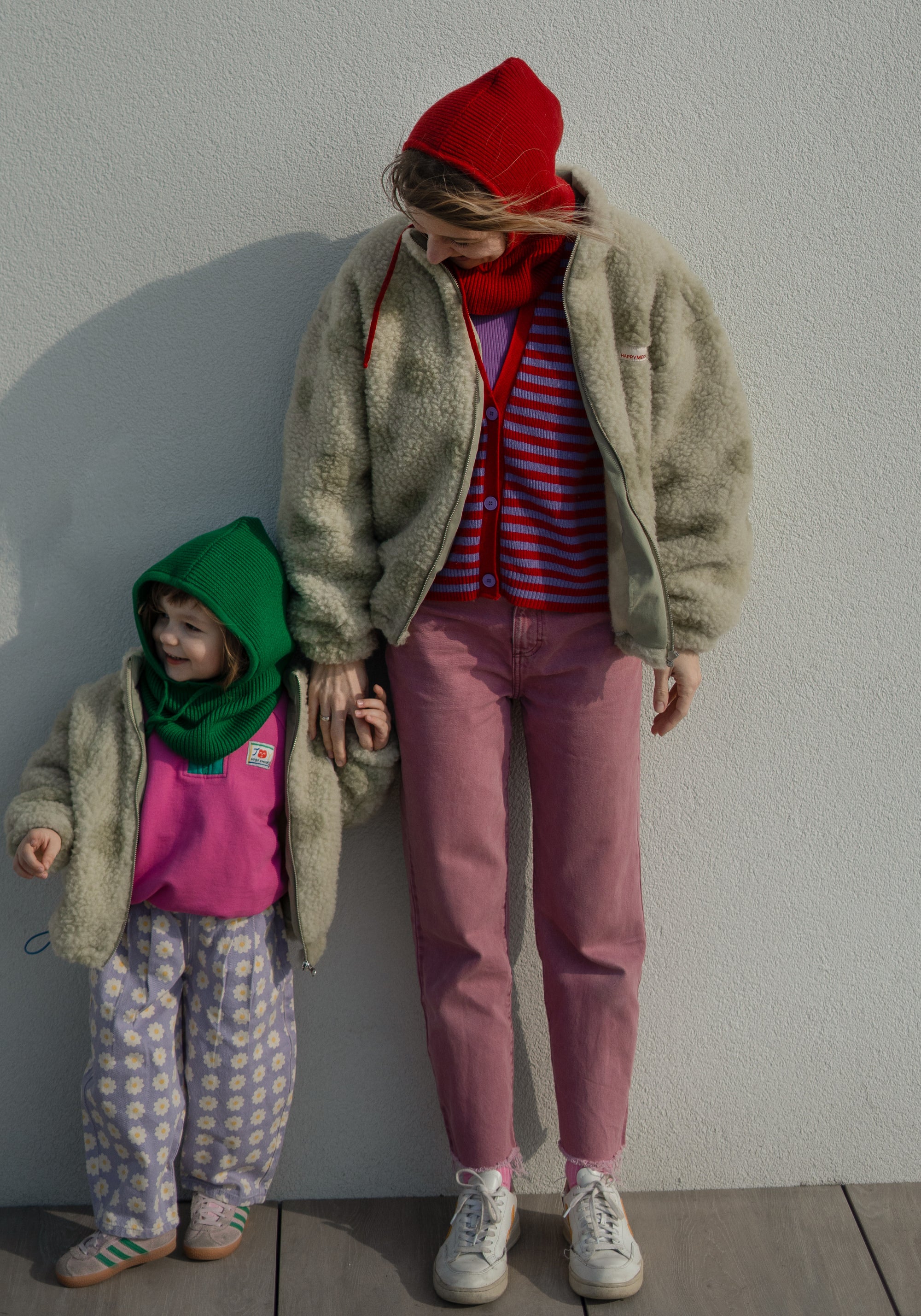 Jachetă bomber oversize fleece din lână merinos - Teddy Polka Dots