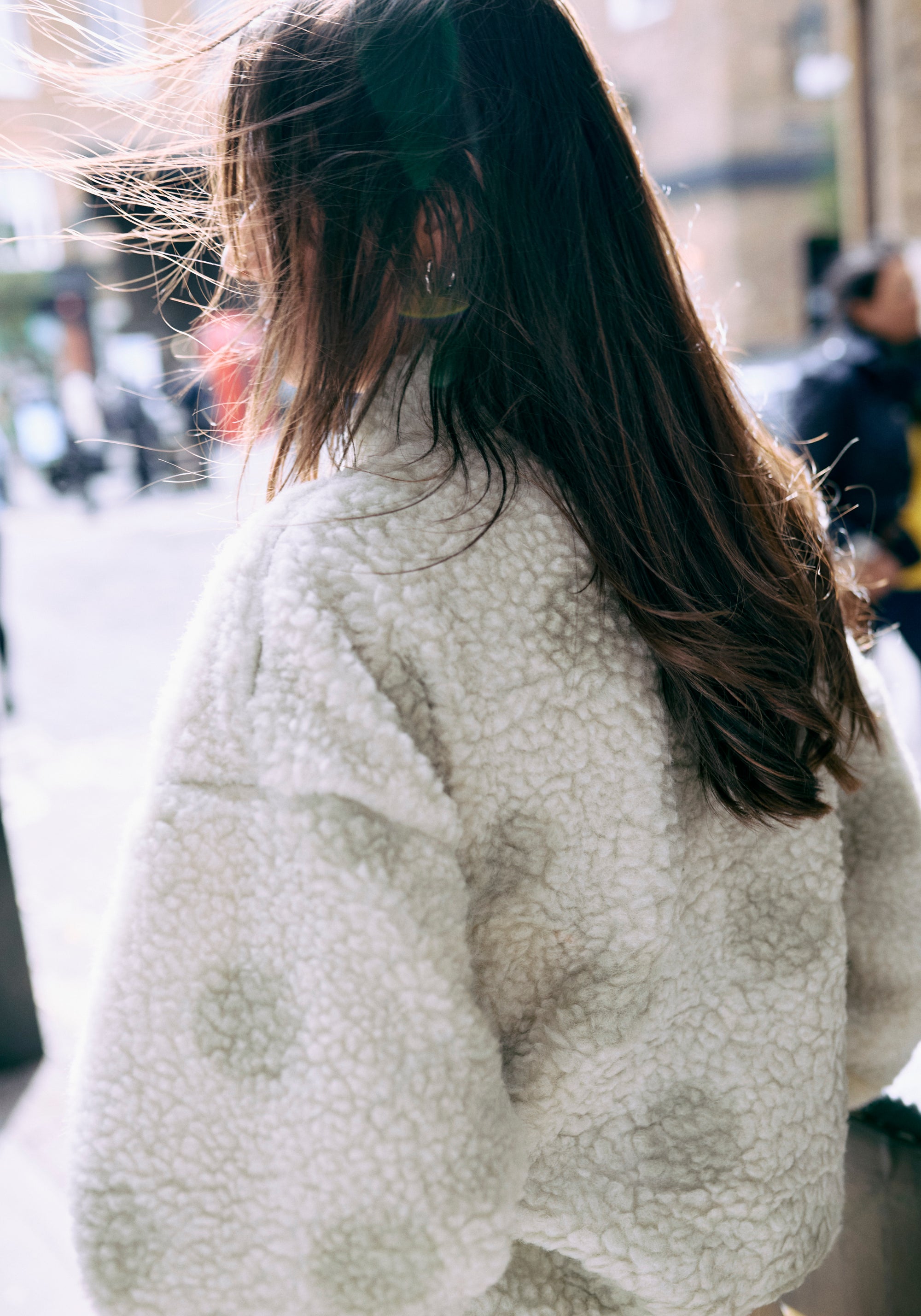 Jachetă bomber oversize fleece din lână merinos - Teddy Polka Dots