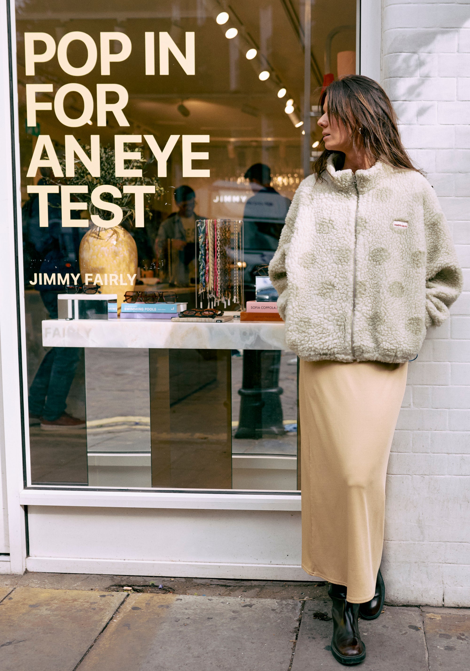 Jachetă bomber oversize fleece din lână merinos - Teddy Polka Dots