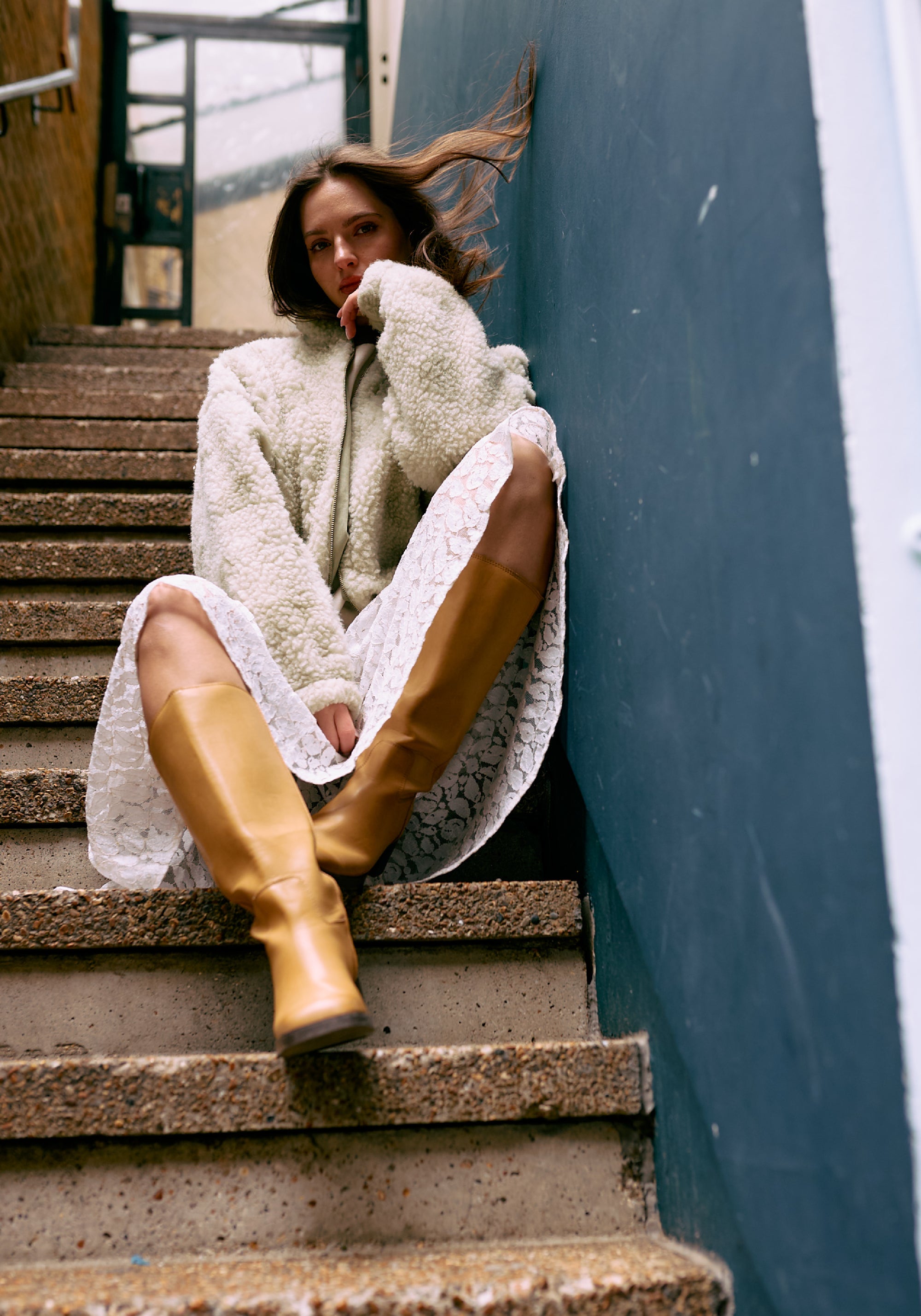 Jachetă bomber oversize fleece din lână merinos - Teddy Polka Dots