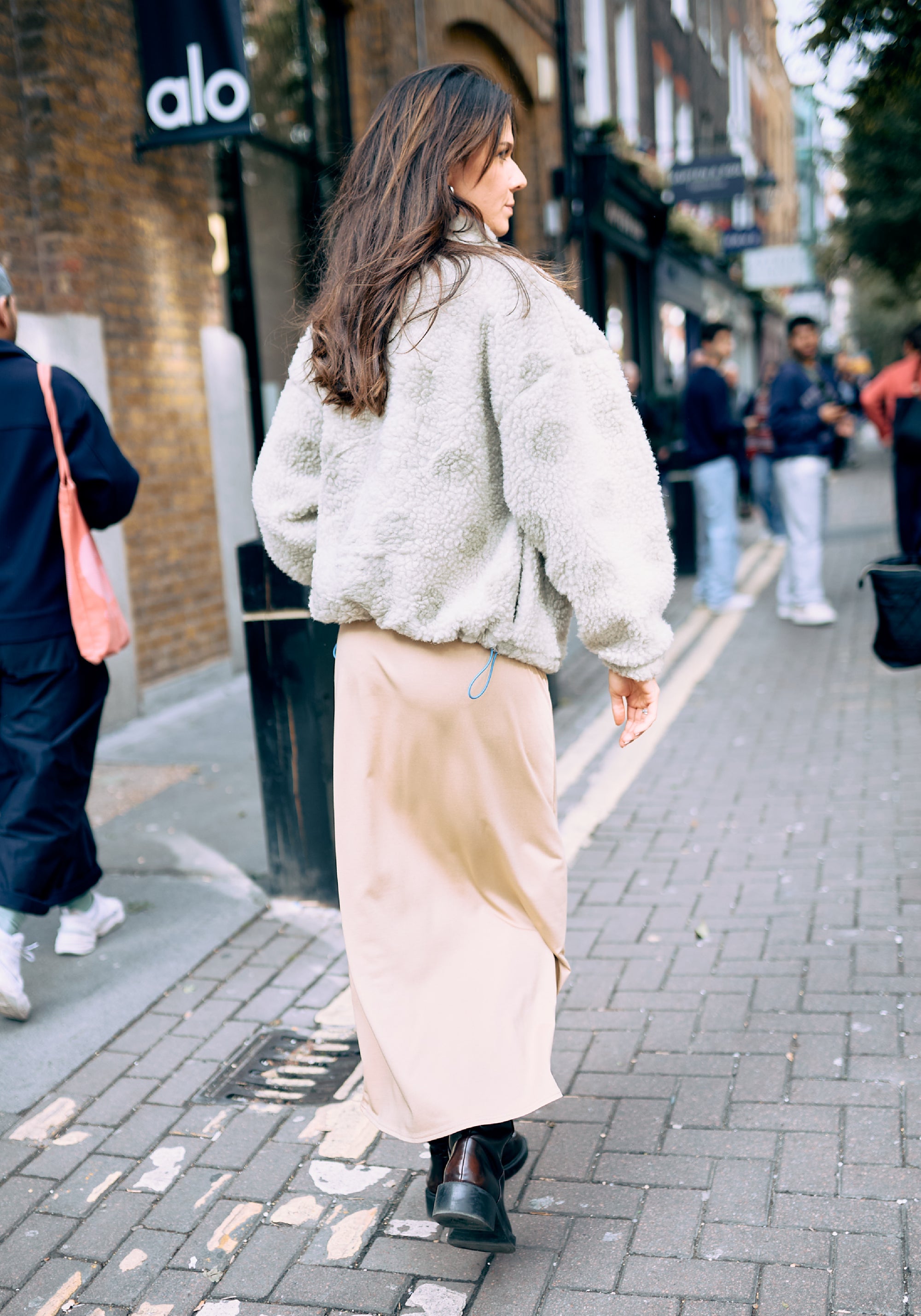 Jachetă bomber oversize fleece din lână merinos - Teddy Polka Dots