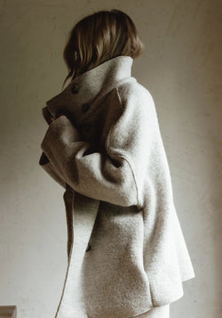 Jachetă femei din lână fiartă - Natur