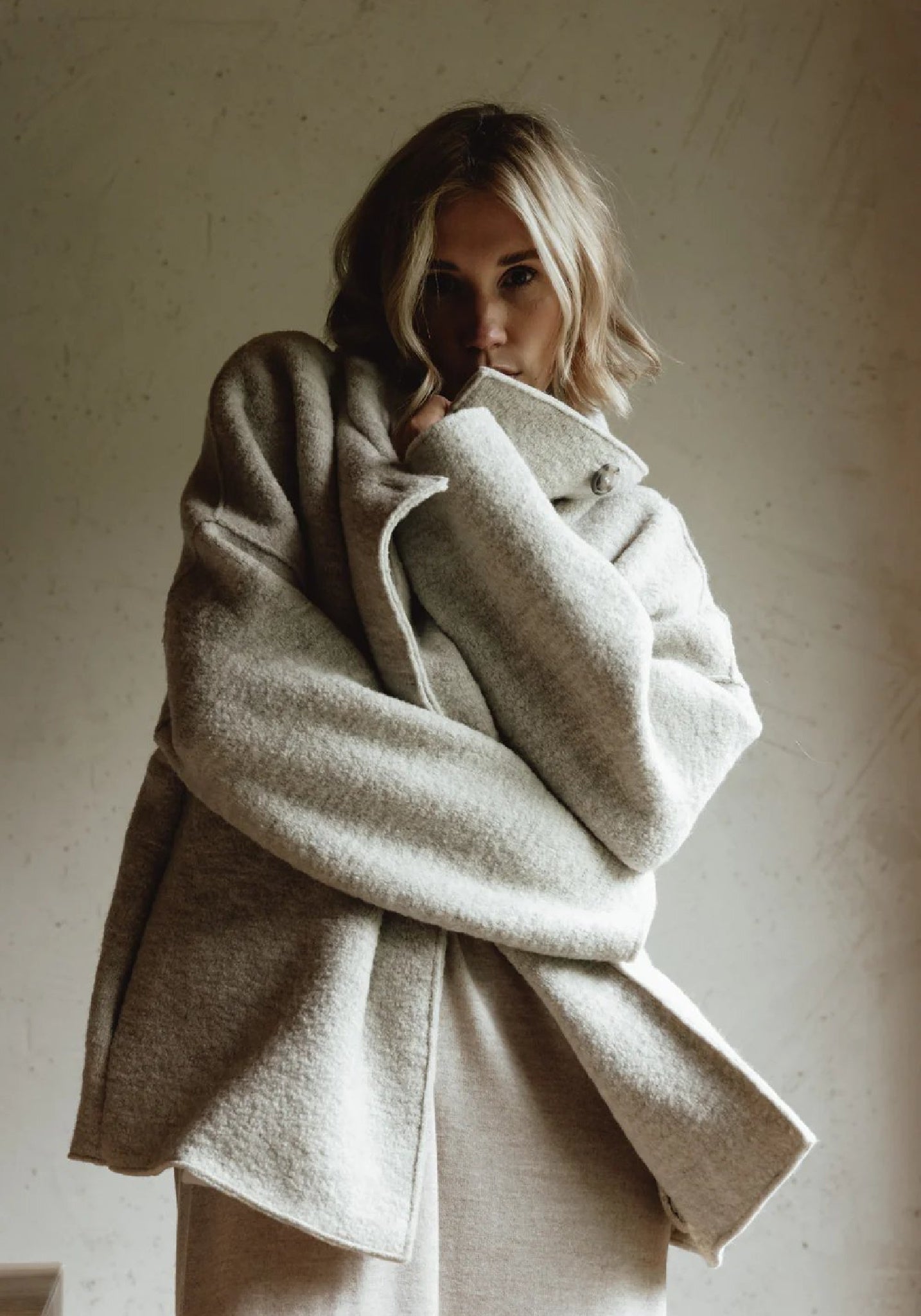 Jachetă femei din lână fiartă - Natur