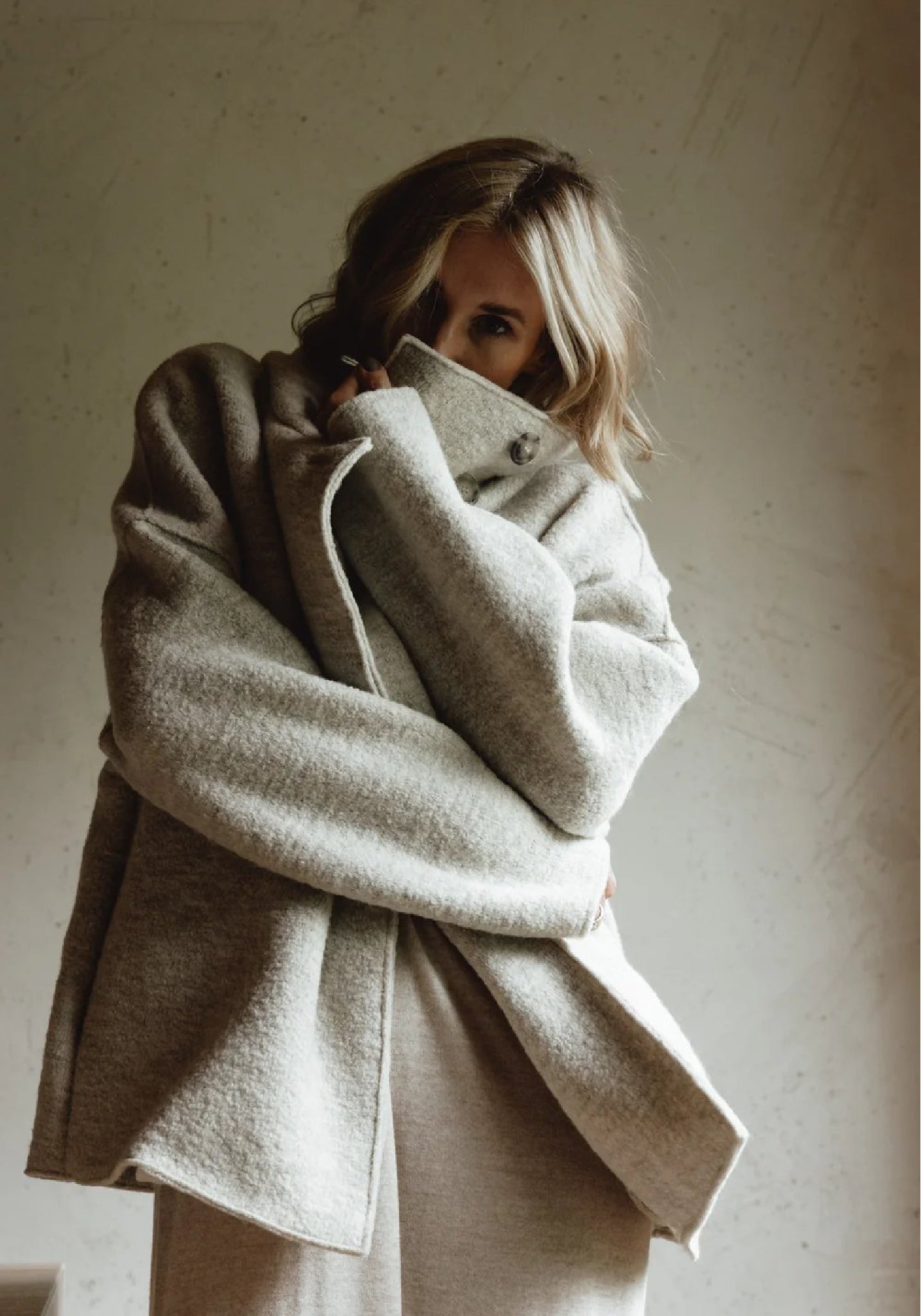 Jachetă femei din lână fiartă - Natur