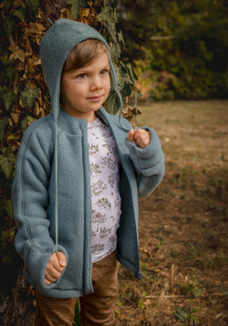 Jachetă fleece cu mănuși din lână merinos - Balsam Green