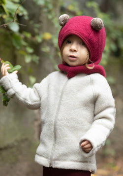 Jachetă fleece cu mănuși din lână merinos - Melange White