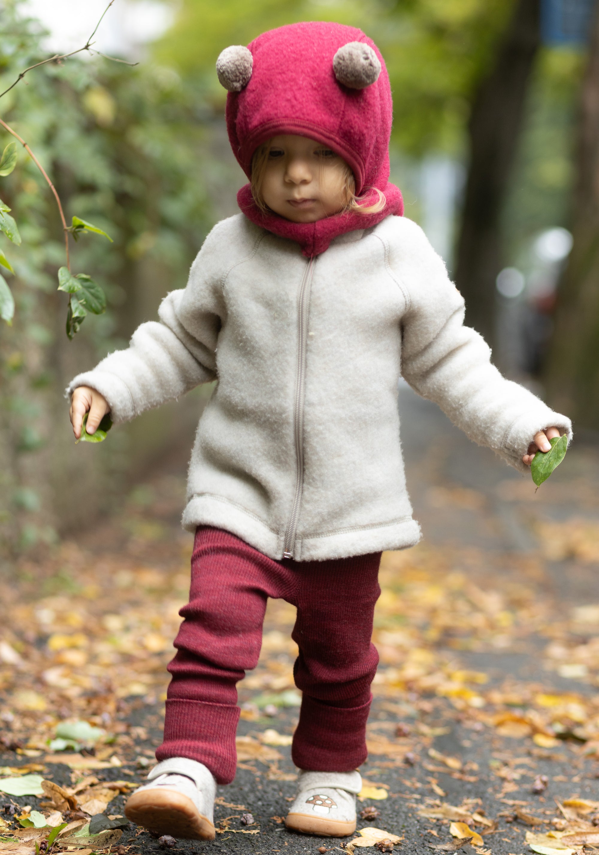 Jachetă fleece cu mănuși din lână merinos - Melange White