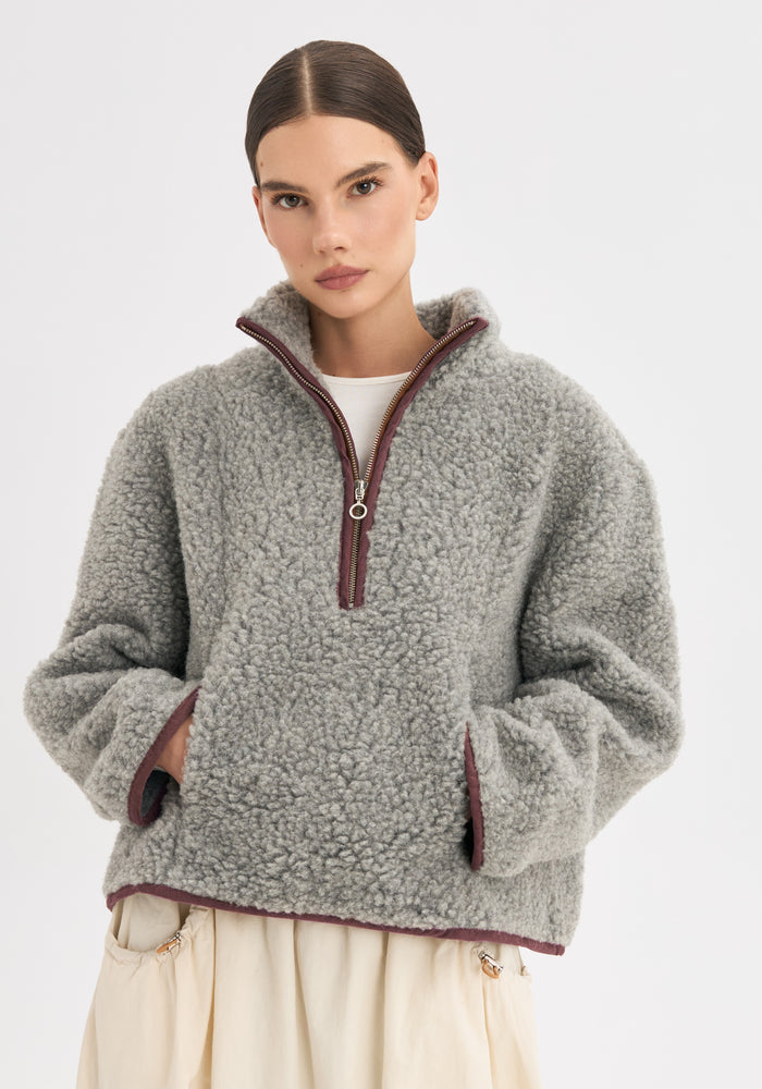 Jachetă fleece din lână merinos - Kangaroo Stone Grey