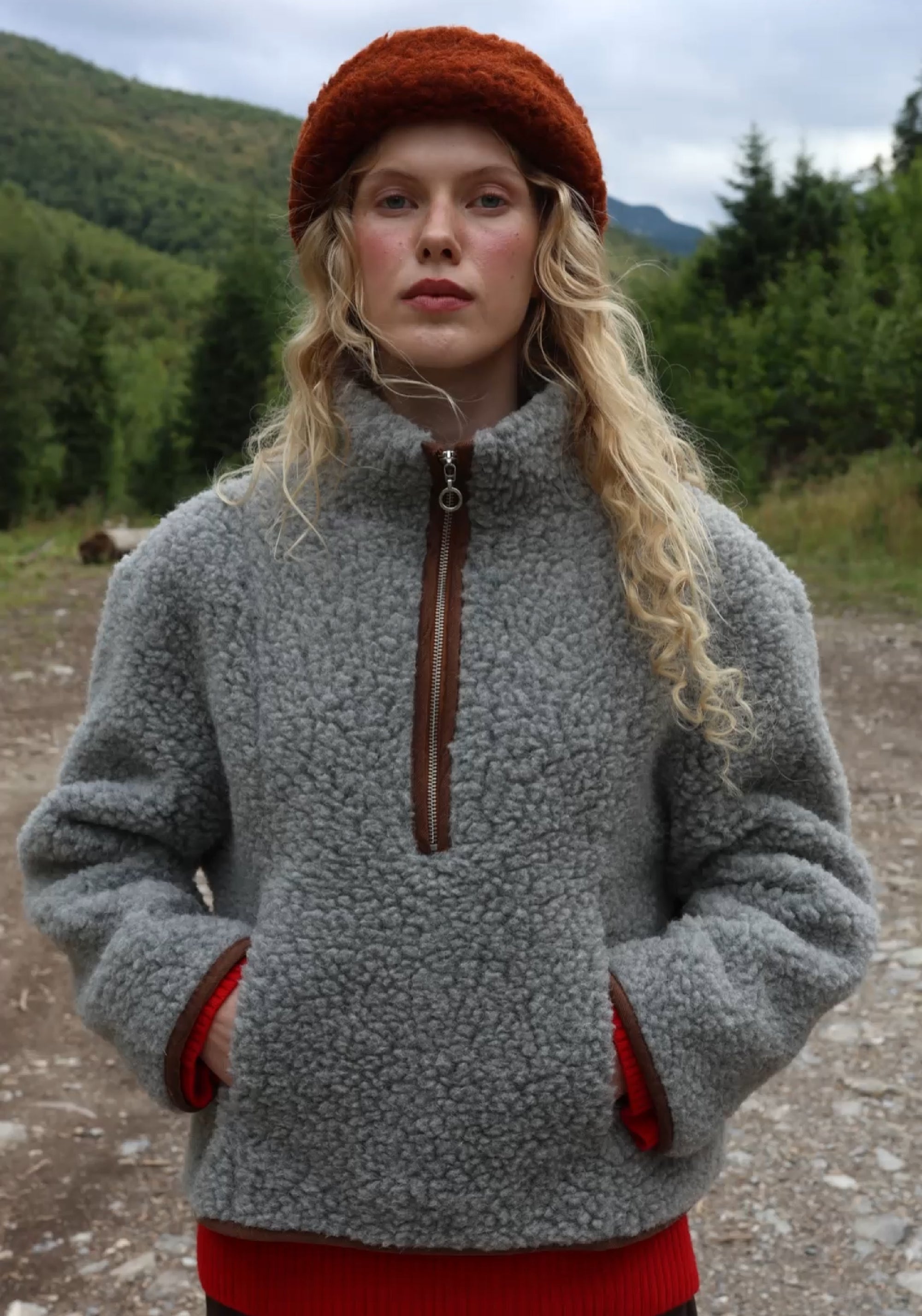Jachetă fleece din lână merinos - Kangaroo Stone Grey